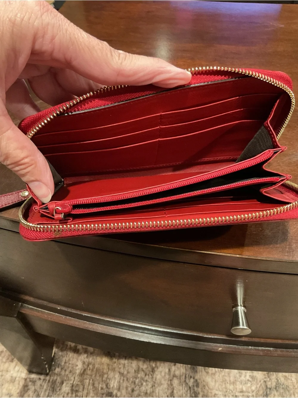 Gucci Red Embossed Leather Zip Card Holder